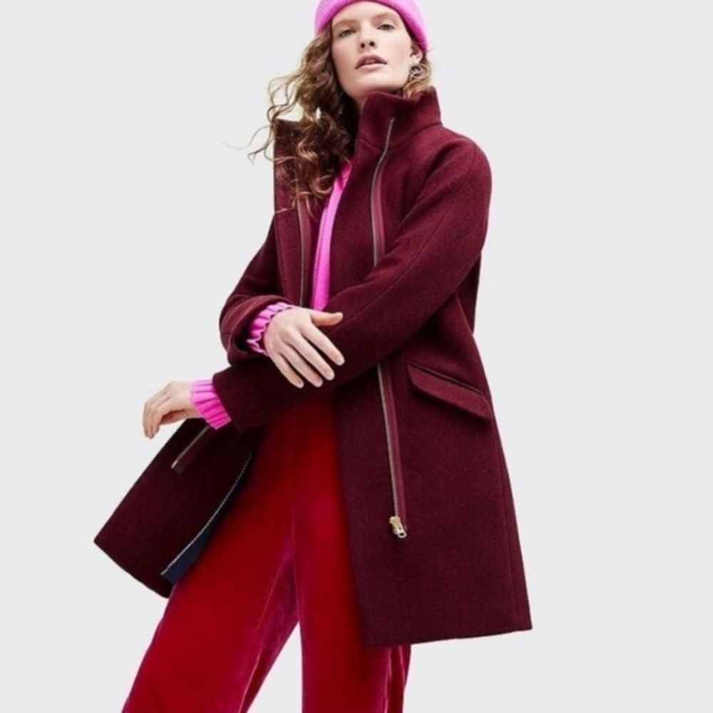J. Crew Burgundy Wool Blend Zip-Front Coat - Picture 9 of 10